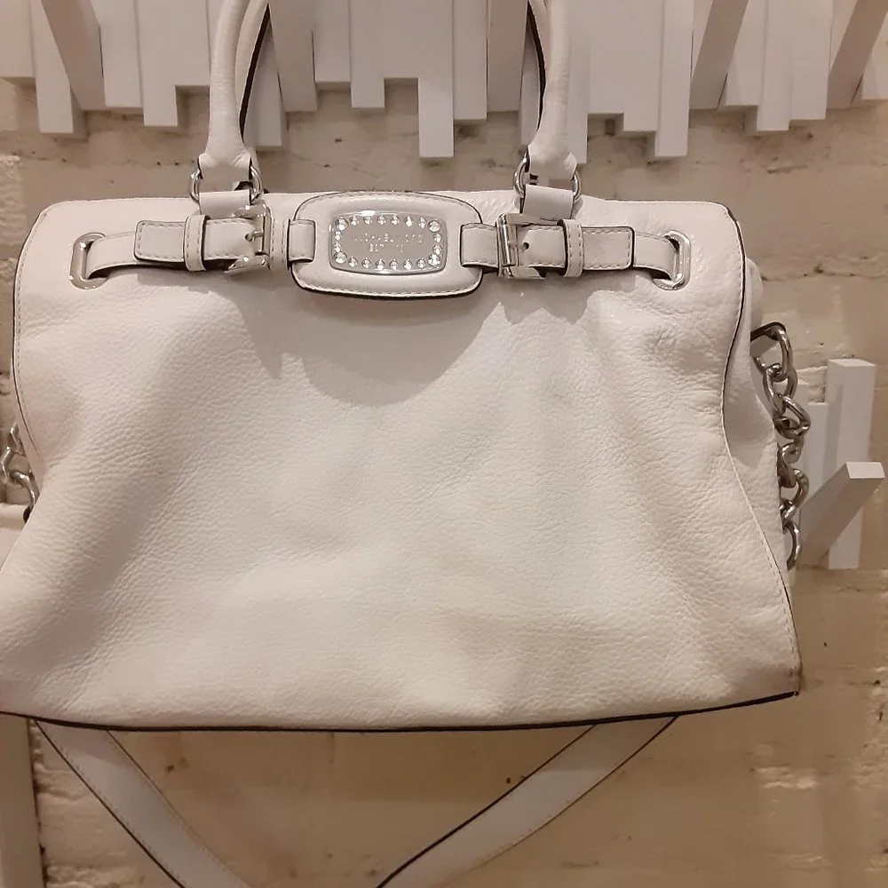 Michael Kors white leather medium bag with silver chain detail